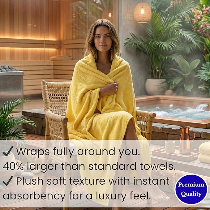 SALBAKOS Luxury 100% Turkish Cotton Bath Sheets 40x80 in Oversized Extra Large Bath Towels Thick Soft Absorbent Turkish Towel for Spa Beach (Pack of 1, Yellow, Jumbo Bath Sheet)