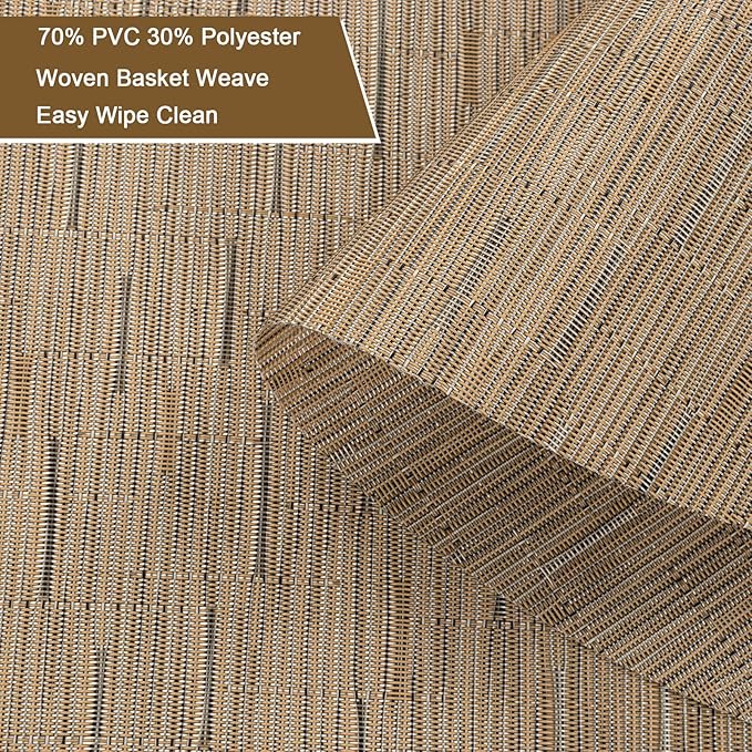 SHACOS Wedge Shape Placemats Set of 4 Woven Vinyl Placemat for Round Table Curved Place Mats Wipe Clean Kitchen Dining Table Mats (4, Tan)