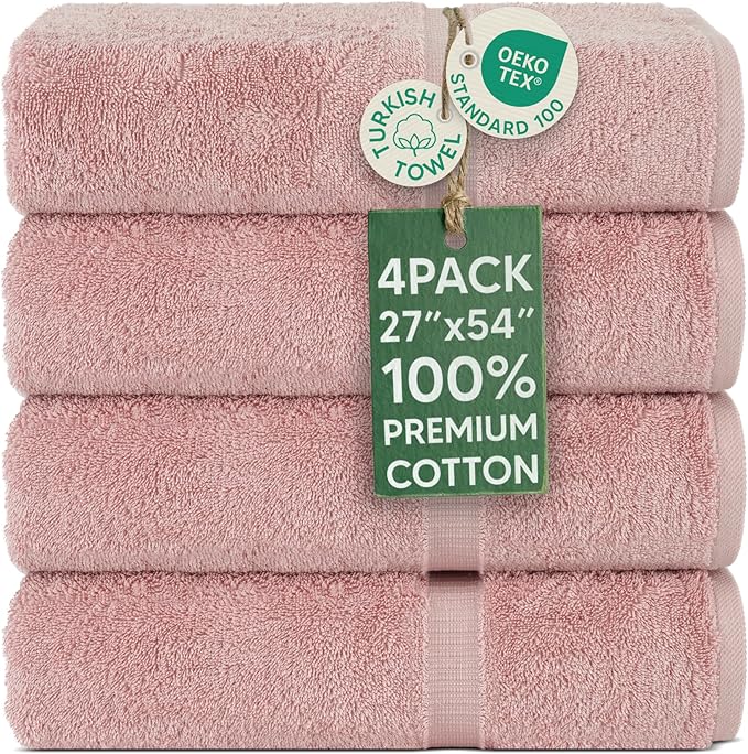 Chakir Turkish Linens | Hotel & Spa Quality 100% Cotton Premium Turkish Towels | Soft & Absorbent (4-Piece Bath Towels, Pink)