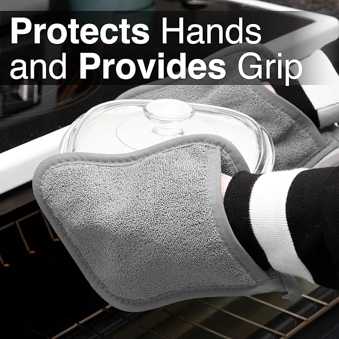 RITZ Terry Pocket Mitt & Hot Pad: Unparalleled Heat Resistant, Durable 100% Cotton – Ergonomically Designed for Optimal Grip – Easy-Care Machine Washable – 4-Pack, Titanium Grey