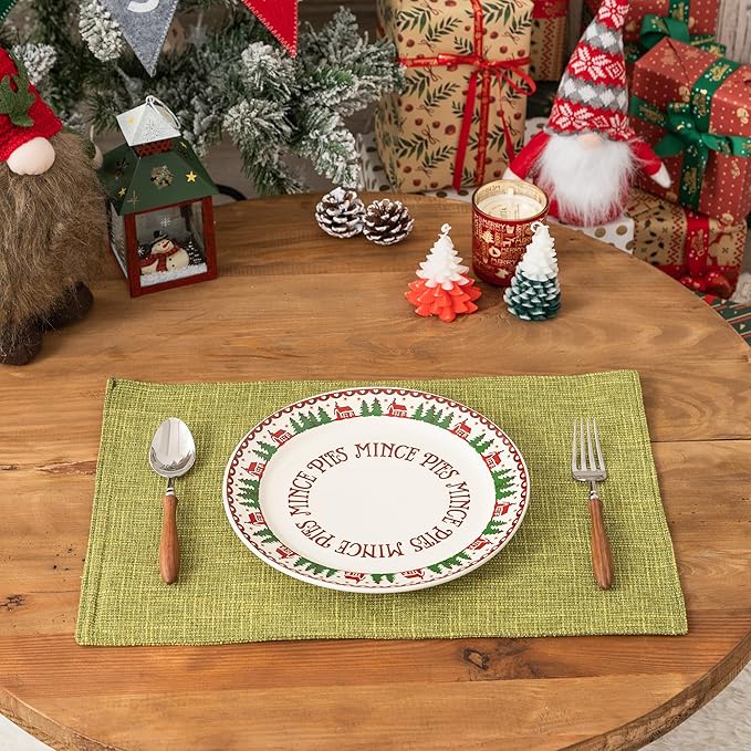 Kevin Textile Burlap Linen Placemats Set of 6 Heat Resistant Dining Table Place Mats Washable Kitchen Table Mats for Dinning Party Holiday Indoor Outdoor, 13 x19 inches, Linden Green