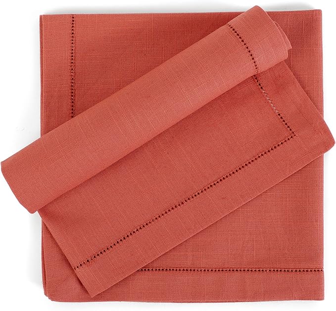FINGERCRAFT Cloth Napkin Hemstitched 20x20 Inch Generous Picot Hem, Mitred Corner, Everyday Use Premium Quality High GSM and Good Absorbency Set of 12 Easter Color Rust