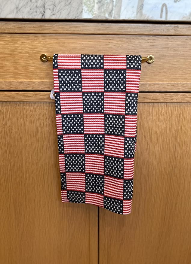2 Pack|| Double Sided || Not Your Ordinary Kitchen Towels || Dish Towels || Quick Dry || Waffle Weave Microfiber || Designer Prints || Highly Absorbent || Hanging Hook (4th of July Navy)