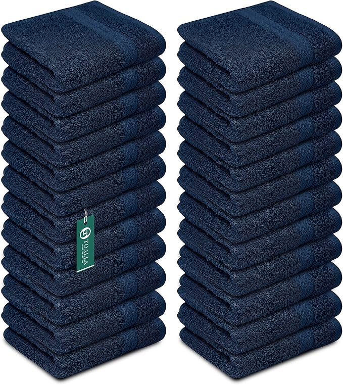 100% Cotton Washcloths - 24 Pack, 700 GSM, Soft Face & Body Washcloths, Highly Absorbent, 12 x 12 Inches, Navy Blue