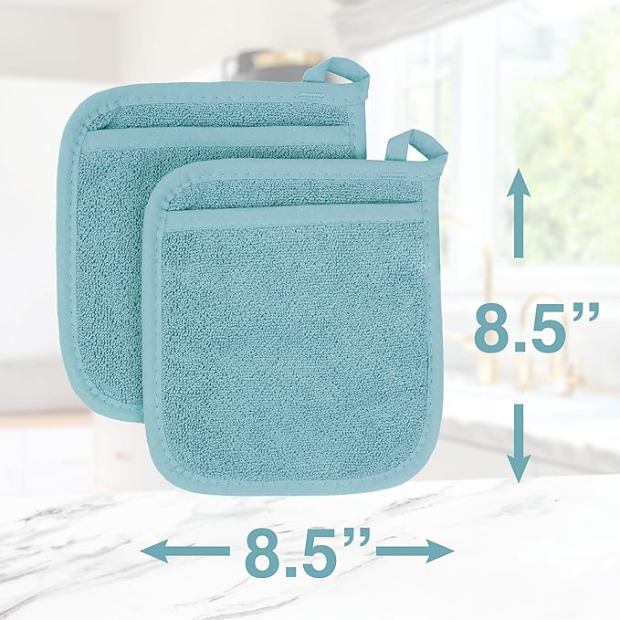 RITZ Terry Pocket Mitt & Hot Pad: Unparalleled Heat Resistant, Durable 100% Cotton – Ergonomically Designed for Optimal Grip – Easy-Care Machine Washable – 4-Pack, Dew