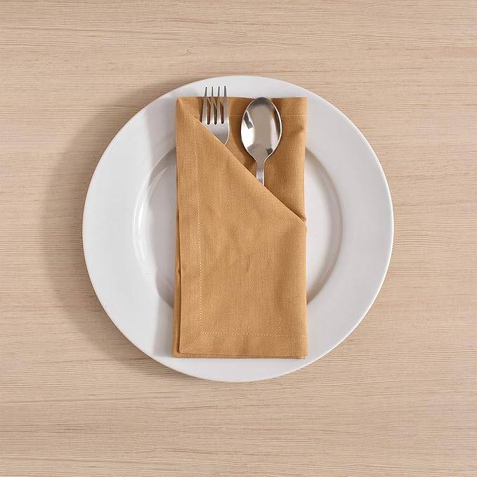 FINGERCRAFT Dinner Cloth Napkin Cotton Linen Blend 12 Pack Natural Premium Quality Mitred Corner for Every Day Use Pre Shrunk and Good Absorbency 18x18 in Easter Color Khaki Beige