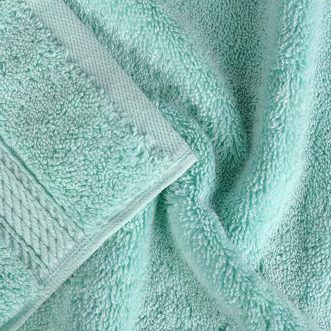 Superior Egyptian Cotton Pile Bath Towel Set of 4, Ultra Soft Luxury Towels, Thick Plush Essentials, Absorbent Heavyweight, Guest Bath, Hotel, Spa, Home Bathroom, Shower Basics, Sea Foam