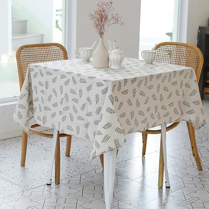 YiHomer Pastoral Square Tablecloth - 52 x 52 Inch Table Cloth - Washable Table Cover with Dust-Proof Wrinkle Resistant for Restaurant, Picnic, Bistro, Indoor and Outdoor Dining, Green Leaf