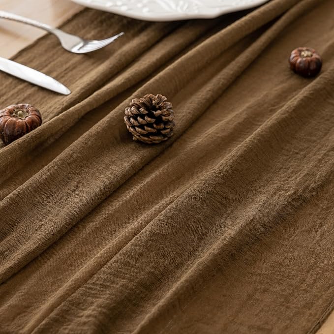 Keketoarrange 3pcs Coffee Gauze Rustic Cheesecloth Table Runner 120 Inch 10 FT for Wedding Baby Shower Bridal Shower Birthday Engagement Garden Outdoor Party Long Sheer Boho Decorations