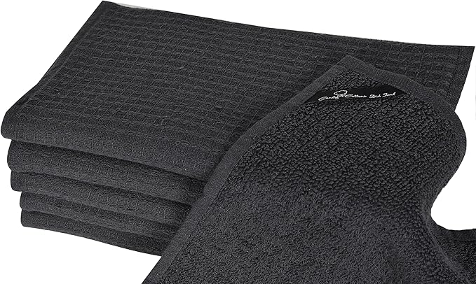 Dish Towels|Kitchen Dish Cloths Two-Sided Waffle Terry|13x28 Inches 100% Cotton Dish Rags Washing Dishes|Super Absorbent Reusable Quick Drying Dish Towels| 6-Pc Set Grey