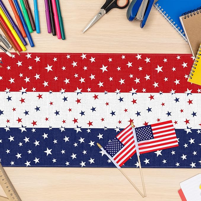 72 x 13 Inches Patriotic Table Runner, Red White and Blue Star Print American Flag Runner for 4th of July, Memorial Day, Veterans Day, and Independence Day Table Top Kitchen Decorations