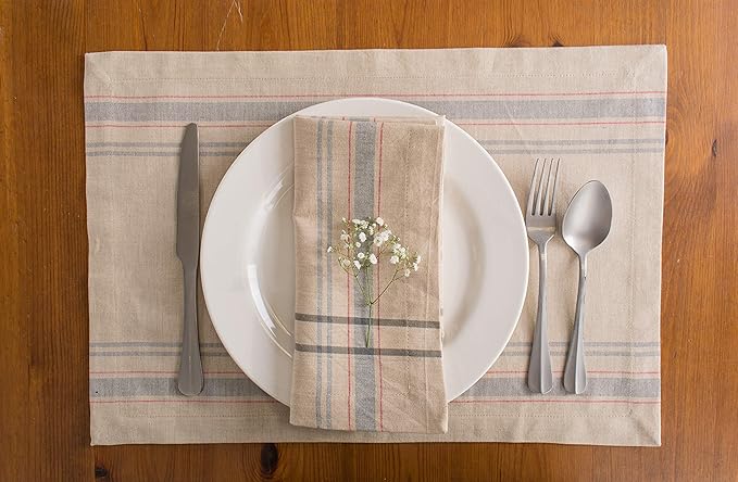 DII French Stripe Tabletop Collection Farmhouse Style Dining Table Linen Napkin Set, 20x20, Taupe/Gray, 6 Piece