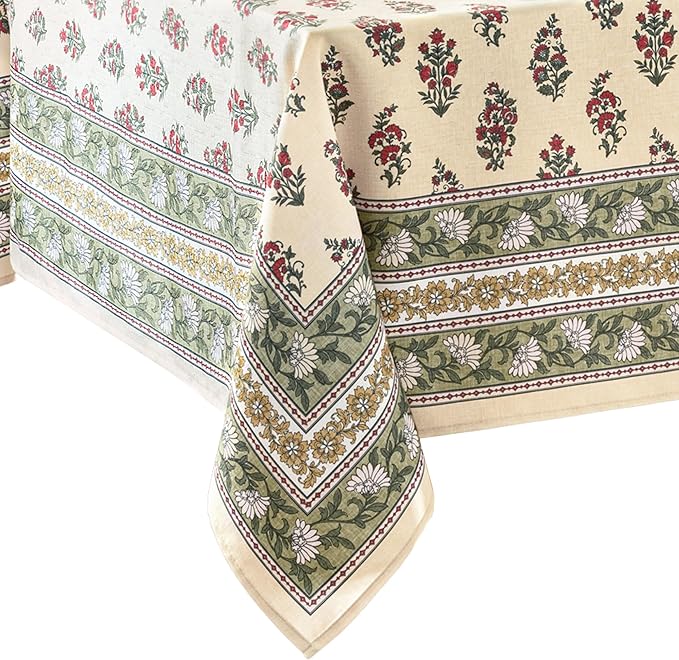 Elrene Home Fashions Nomad Harvest Block Print Fall/Thanksgiving Rectangle Tablecloth, 60"x84"