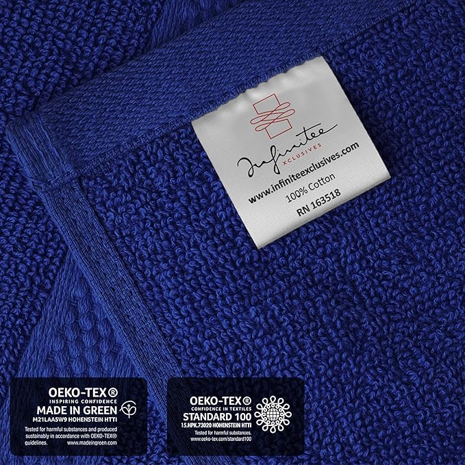 Infinitee Xclusives Luxury Wash Cloths for Showering [13x13] – 100% Cotton Washcloths [Pack of 4], Soft and Absorbent Face Towels for Bathroom Wash Clothes, Gym, and Spa (Tranquil Navy)