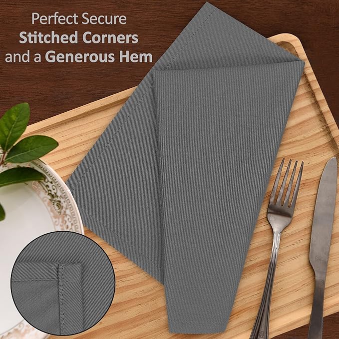 Ruvanti Cloth Napkins Set of 4, 18x18 Inches Napkins Cloth Washable, Soft, Durable, Absorbent, Cotton Blend. Table Dinner Napkins Cloth for Hotel, Lunch, Restaurant, Wedding Parties - Charcoal Grey