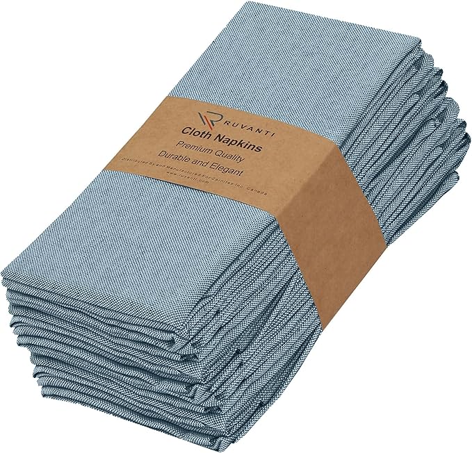 Ruvanti Cloth Napkins Set of 12, 18x18 Reusable Napkins Cloth Washable, Soft & Durable Table Napkin, Poly Cotton Fabric Dinner Napkins for Parties, Christmas, Thanksgiving, Weddings - Teal