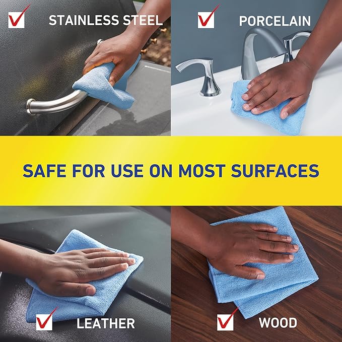 Quickie Microfiber Cleaning Cloth 14 x 14 Inches Blue Pack of 24 Washable and Reusable Ideal for Multi-Surface Indoor/Outdoor Dusting and Polishing