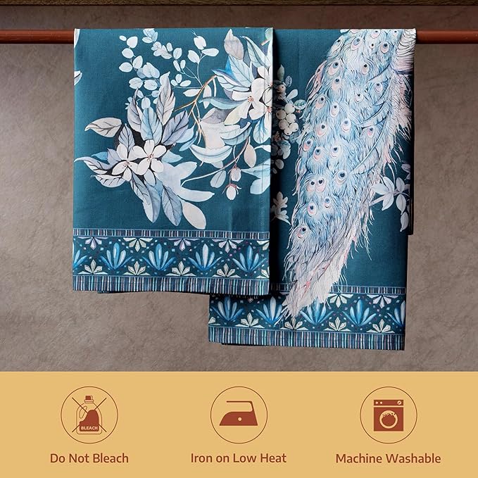 Maison d' Hermine Kitchen Towel 100% Combed Cotton Premium Easter Dishtowel (20 Inch by 27.50 Inch) Kitchen Towels for Dining, Home, Wedding, Buffet, Peacock Utopia - Deep Sea (Set of 3)
