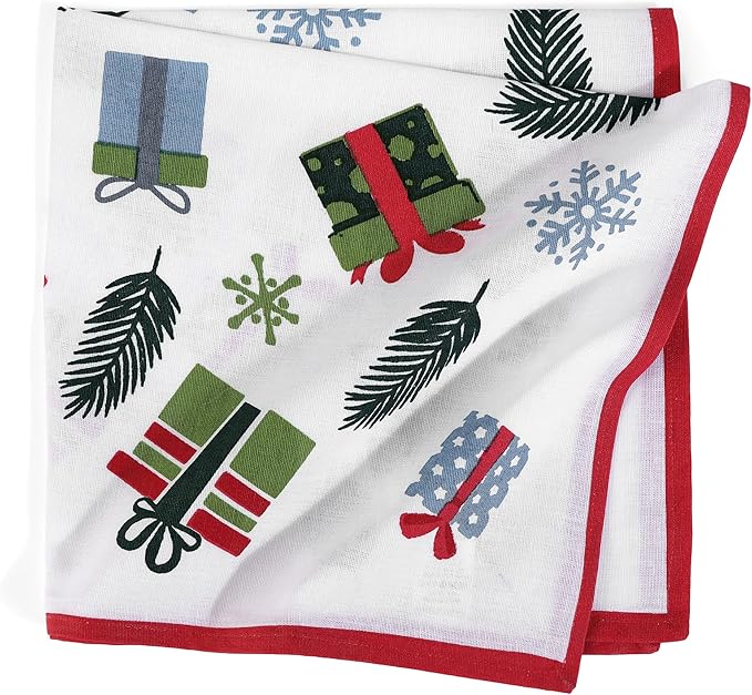 FINGERCRAFT Cloth Napkins, Set of 4 Cotton Linen Blend Printed Dinner Napkins Cloth Mitered Corner Perfect for Parties Dinners Christmas 20x20 Wonderland