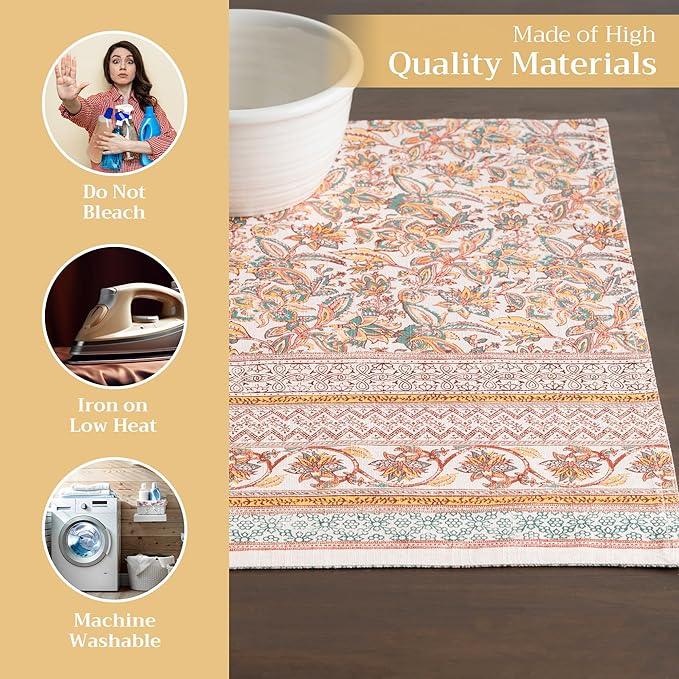 Maison d' Hermine Placemats Set of 4 100% Cotton Washable Cloth Place Mats, Reusable Table Mats for Thanksgiving Christmas Decorations Kitchen Dining Party Wedding Restaurant (Nila, 13" x 19")