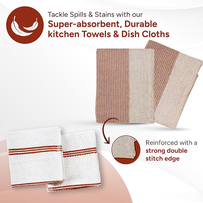 Casa Platino Potholders for Kitchens, 8-Piece – 500°F Heat Resistant Oven Mitts and Pot Holders, Mini Oven Mitt with Silicone Grip, 2 Kitchen Towels & 2 Dish Cloths – Durable & Non-Slip – Canyon Rose
