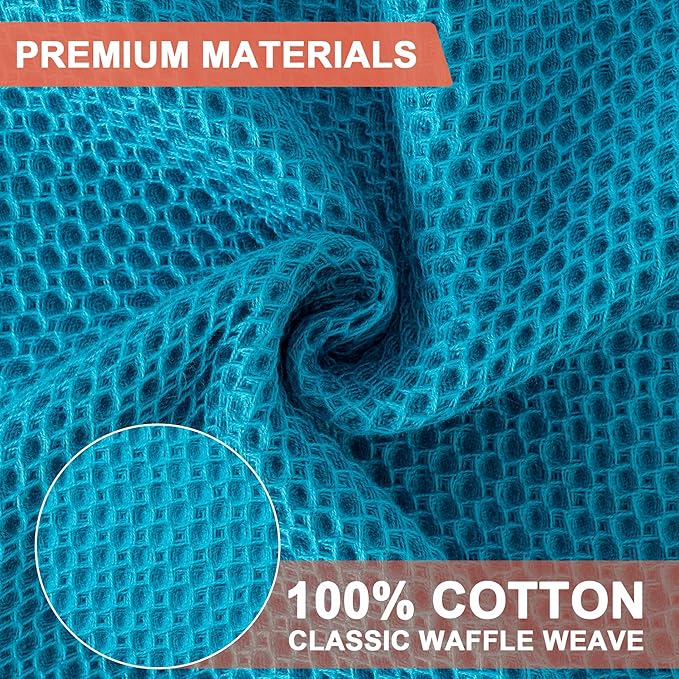 BOOMIBOO 6-Pack Kitchen Dish Cloths, 100% Cotton Waffle Weave, Ultra Soft Absorbent, Quick Drying Dish Towels, 12x12 Inches,Teal