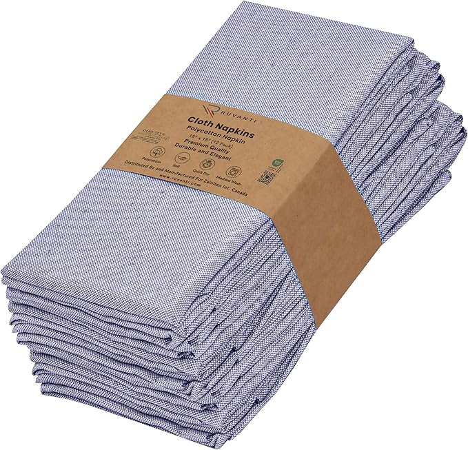 Ruvanti Cloth Napkins Set of 12, 18x18 Reusable Napkins Cloth Washable, Soft & Durable Table Napkin, Poly Cotton Fabric Dinner Napkins for Parties, Christmas, Thanksgiving, Weddings - Midnight Blue