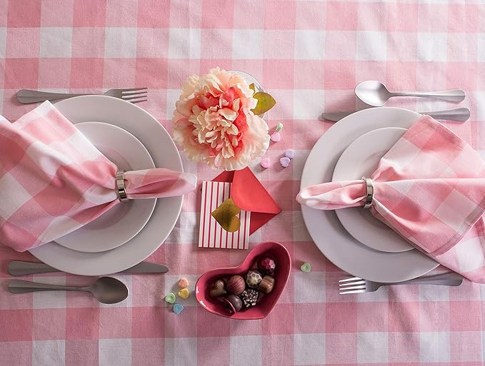 DII Buffalo Check Collection, Classic Farmhouse Cloth Napkin Set, 20x20, Pink & White, 6 Piece