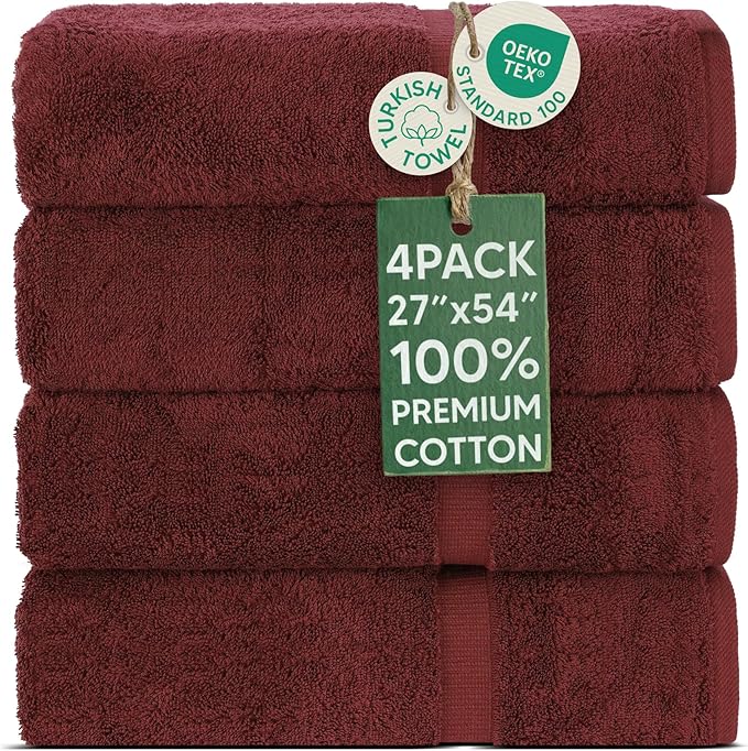 Chakir Turkish Linens | Hotel & Spa Quality 100% Cotton Premium Turkish Towels | Soft & Absorbent (4-Piece Bath Towels, Cranberry)