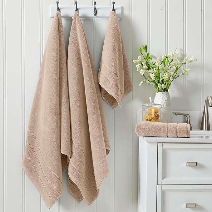 Springtree Home Luxury Turkish Cotton Bath Towels Set | 100% Turkish Cotton | Premium Bath Towels | Ultra Soft Thick Plush & Highly Absorbent | Luxury Hotel & Spa Bathroom Towels | Cobblestone