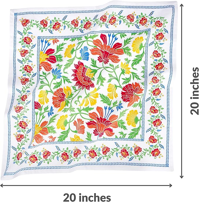 FINGERCRAFT Cloth Napkins, Set of 12 Cotton Linen Blend Printed Dinner Napkins Cloth Mitered Corner Perfect for Parties Dinners Weddings Cocktail Christmas Easter 20x20 Persian Flora