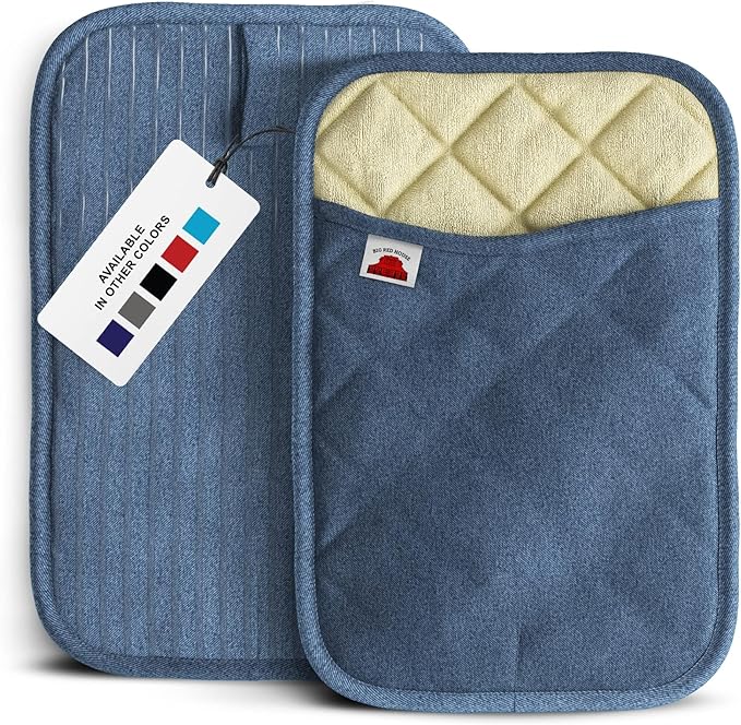 Big Red House - Silicone Pot Holders - Set of 2 Blue Denim - 10x3 - Heat Resistant to 536°F / 280°C, Kitchen Protectors, Hot Pans, Baking, Professional Grade Cooking Mitts