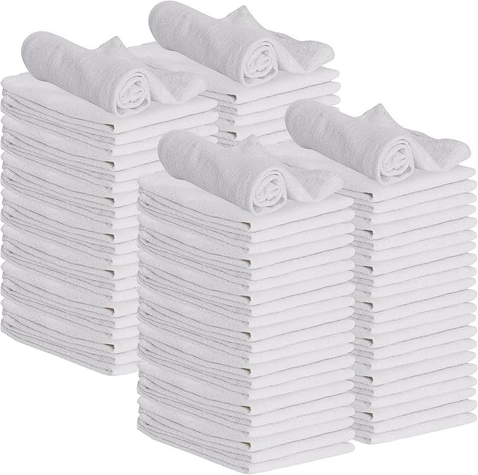 GREEN LIFESTYLE Shop Towels 12" x 14" 100 Pack - White Cotton Shop Towels, Cleaning Rags Bulk, Reusable Shop Rags, Absorbent Terry Cloth Cleaning Towels for Garage, Automotive, Industrial and Home Use