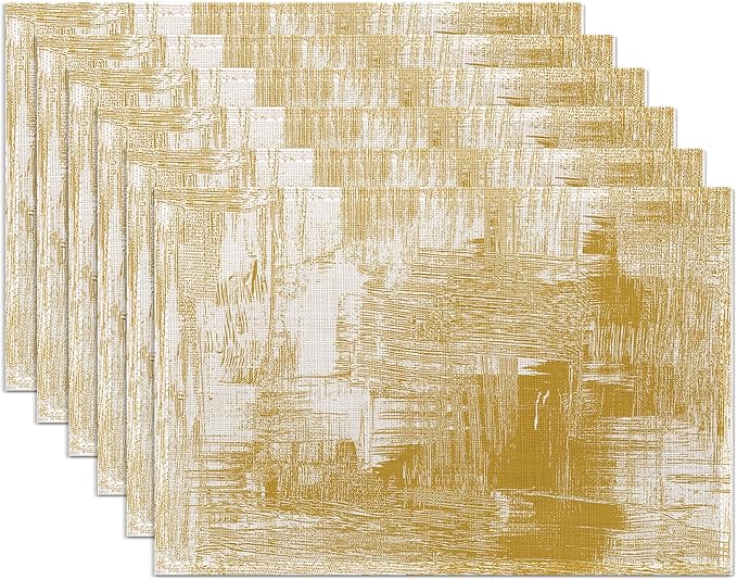Yellow Beige Placemats Set of 6,Washable Heat Resistant 12×18 Inch Linen Table Mats Modern Place Mats for Party Outdoor Dining Décor