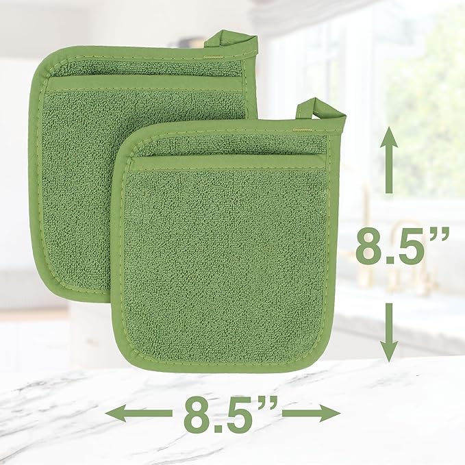 RITZ Terry Pocket Mitt & Hot Pad: Unparalleled Heat Resistant, Durable 100% Cotton – Ergonomically Designed for Optimal Grip – Easy-Care Machine Washable – 2-Pack, Cactus