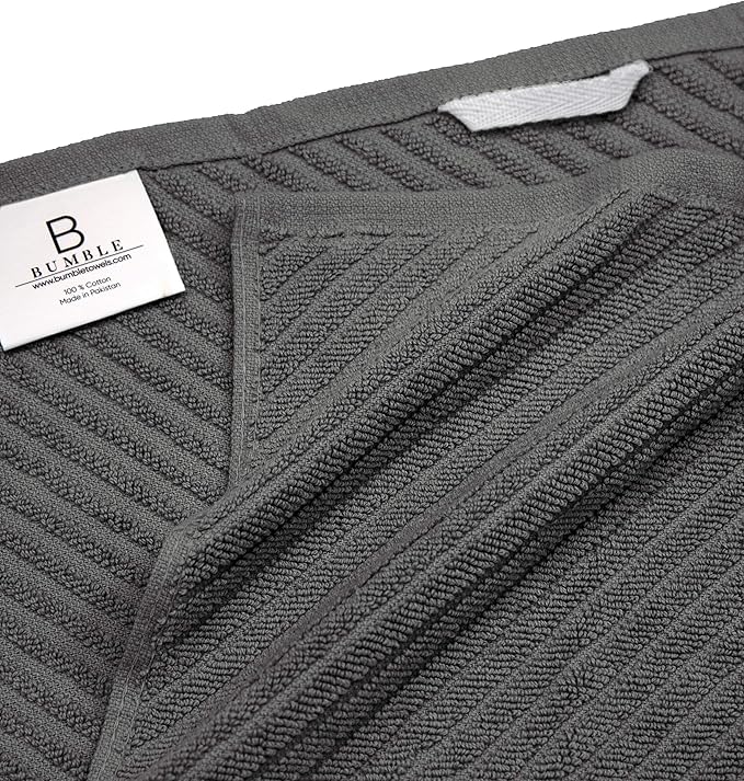 Premium Kitchen Towels (16”x 25”, 6 Pack) | Large Cotton Kitchen Hand Towels | Dish Towels | Diagonal Weave Design | 445 GSM Highly Absorbent Tea Towels Set with Hanging Loop | Grey