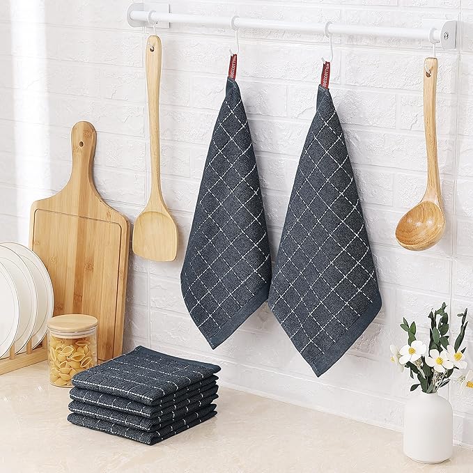 Homaxy 100% Cotton Terry Kitchen Dish Cloths, Ultra Soft and Absorbent Dish Towels for Kitchen, Suitable for Drying and Washing Dishes, 18 Pack, 12 x 12 Inches, Dark Grey
