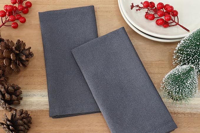 PurpleEssences Set of 12 Cloth Dinner Napkins 100% Cotton 18x18 Inch - Soft Durable Washable - Ideal for Farmhouse Party Spring Easter Summer - Perfect Everyday Use Table Linen - Dark Gray