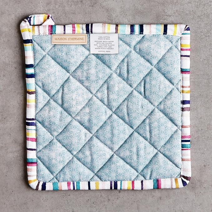 Maison d' Hermine Pot Holders 100% Cotton Heat Resistant Potholders 8" x 8" Hot Pads with Loop Baking Gifts for Mothers Day Handling Hot Pans Spring/Summer (Pack of 2, Sweet Rose Lavender - Lush)