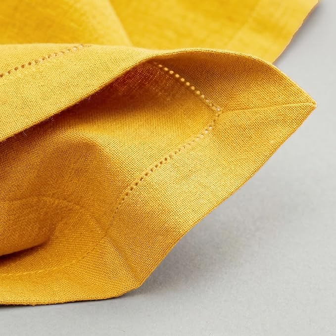 Palisa Mustard Cotton Napkins Set of 12 | Premium Hemstitch Detailing Cloth Dinner Napkins 18x18 Inch | Soft Washable & Reusable Table Napkins for Everyday Use Weddings Parties Restaurants & Hotels