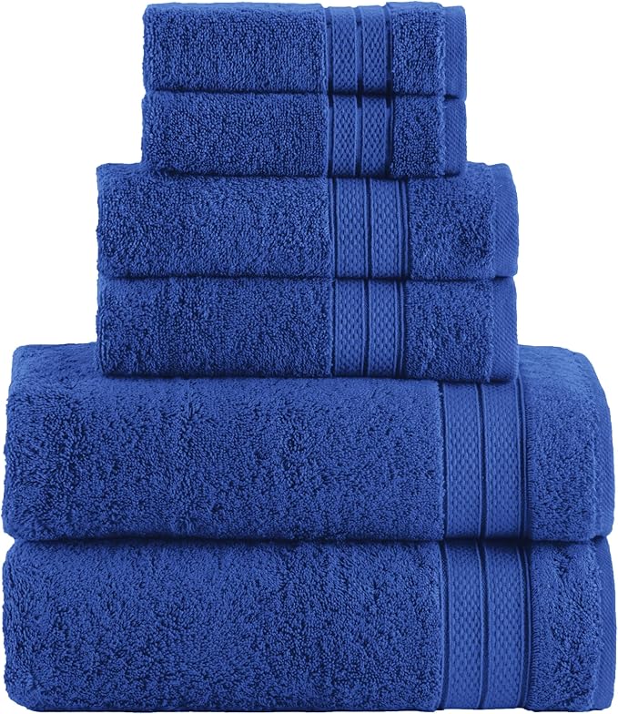 Elegant Comfort Luxury 6-Piece Towel Set, Premium Soft 100% Turkish Cotton, Three Line Popcorn Design 2 Bath Towels, 2 Hand Towels and 2 Washcloths Towel Set - Quick-Drying and Absorbent, Cobalt Blue
