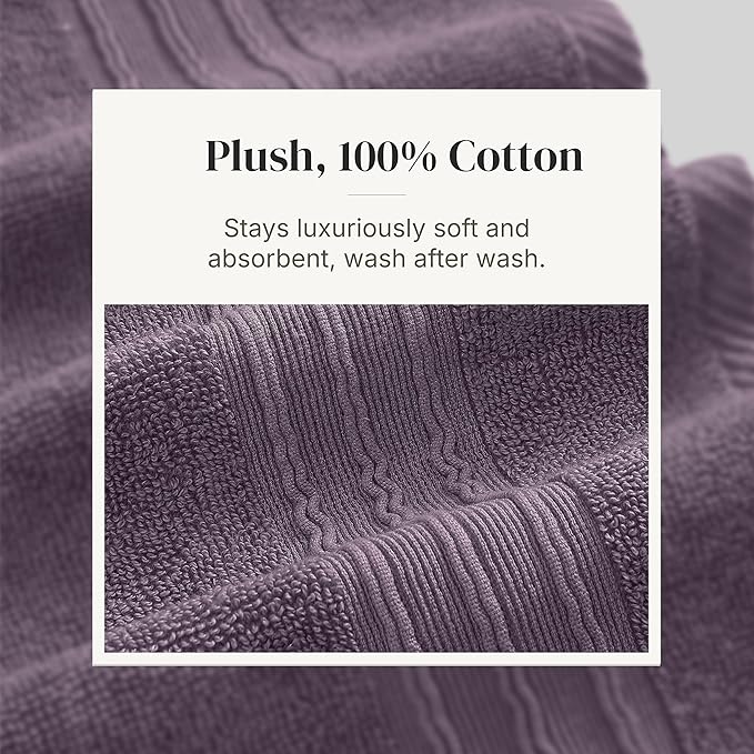 Modern Threads Floral Trail 6-Piece 100% Cotton Towel Set – Reversible Yarn Dyed Jacquard – Includes 2 Bath Towels, 2 Hand Towels, 2 Washcloths – Absorbent, Quick Dry, Soft & Durable – Purple