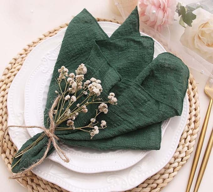 Dinner Cloth Napkins Set of 6,Gauze Napkins 100% Natural Soft Cotton,Washable Spring Cloth Napkins for Wedding Easter Bridal Shower,40 * 40cm (16 * 16 inches),(Dark Green)