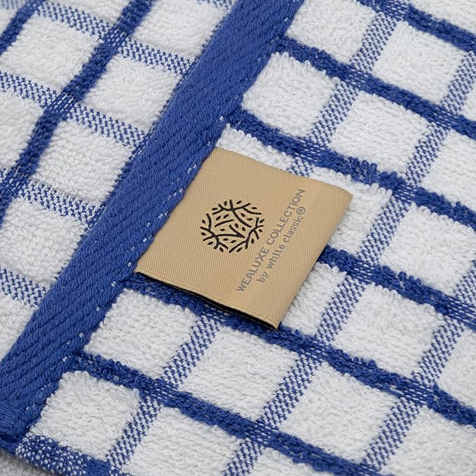 White Classic Premium Dish Towels for Kitchen, with Hanging Loop [8 Pack] Heavy Duty Absorbent 100% Cotton 410 GSM Terry Kitchen Towels, 16x26 (Blue)