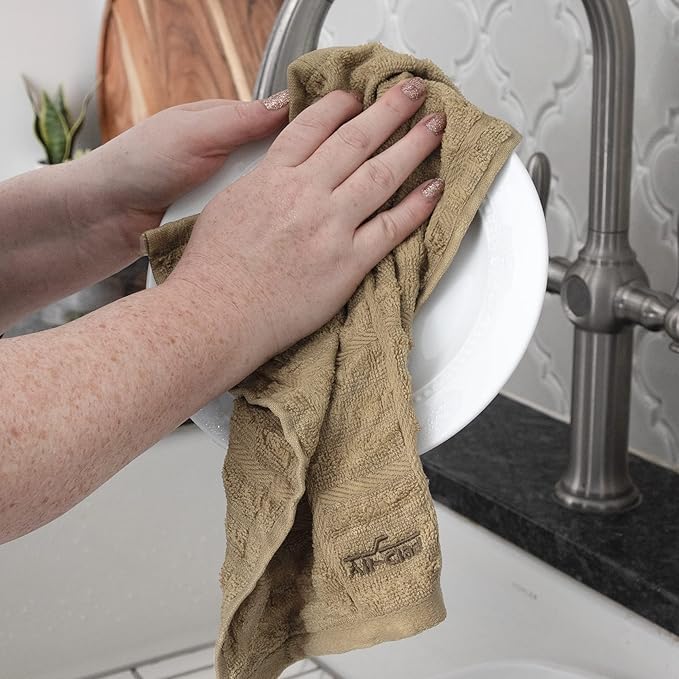 All-Clad Premium Solid Dish Cloth Set: Highly Absorbent, Super Soft - 100% Turkish Cotton Terry Looped, 13"x14" Dish Towels for Cleaning & Drying Dishes, Pan, Glassware, or Counter, 6-Pack, Cappuccino