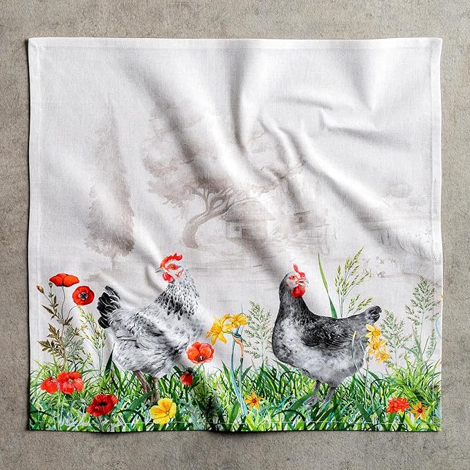 Maison d' Hermine Cloth Napkins Set of 4 100% Cotton Everyday Reusable Square Napkins Cloth Washable Dinner Party Wedding Restaurant Gifts for Mothers Day Spring/Summer (Basse Cour, 20" x 20")
