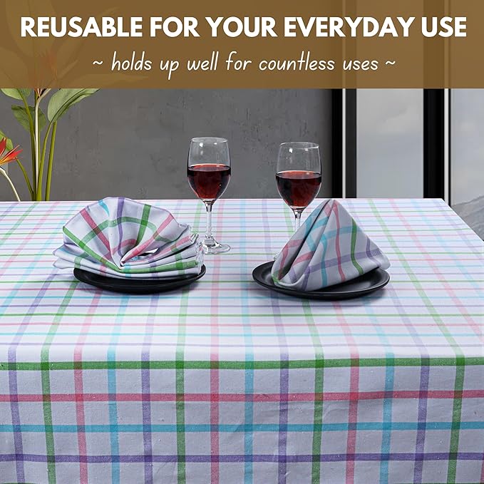 Native Fab Spring Easter Check Cloth Napkins Set of 12, 16x16 Inches, 100% Cotton, Colorful & Absorbent Fabric Cloth for Weddings, Holidays, Reusable Washable Napkin for Everyday Use - Multicolor