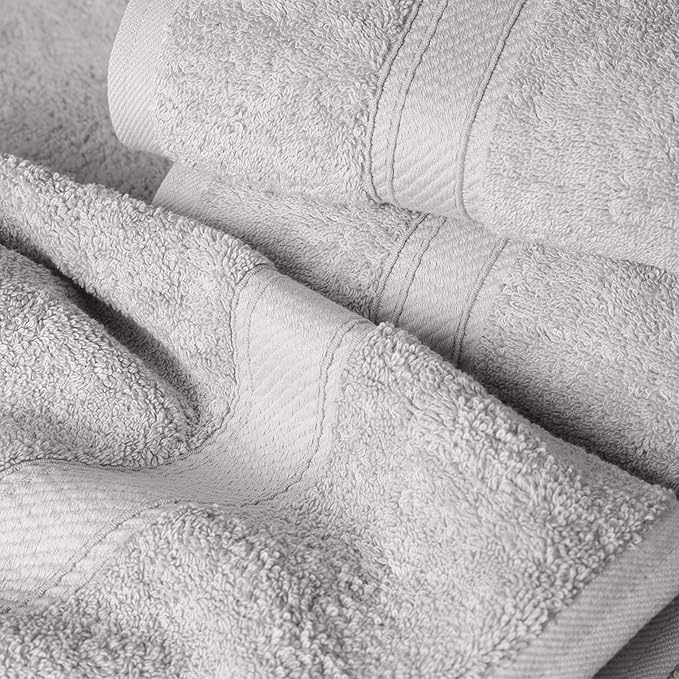 SUPERIOR Solid Egyptian Cotton Towel Set, Washcloths 13” x 13”, Hand Towels 20” x 30”, Bath Towels 30” x 55”, Silver, 6-Pieces