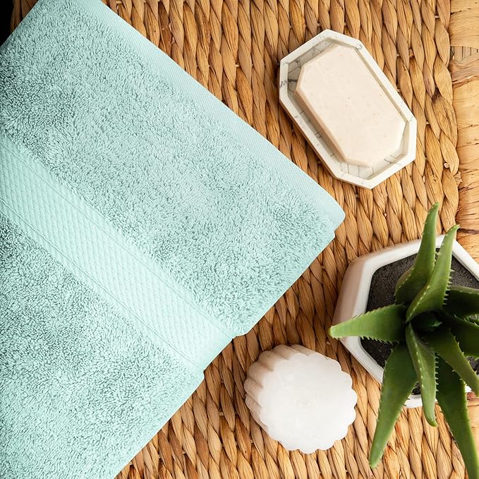 SUPERIOR Egyptian Cotton Pile 10 Piece Towel Set, Includes 2 Bath, 4 Hand, 4 Face Towels/Washcloths, Ultra Soft Luxury Towels, Thick Plush Essentials, Guest Bath, Spa, Hotel Bathroom, Sea Foam