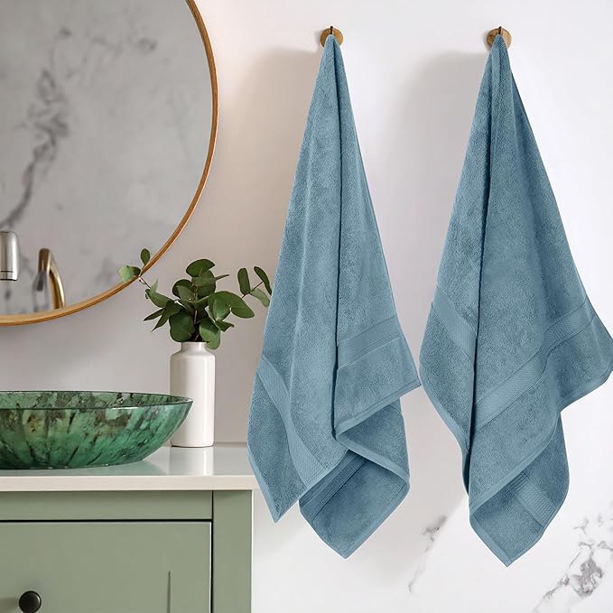 Superior Solid Egyptian Cotton Bath Towel Set, 30" x 55", Denim Blue, 2-Pieces